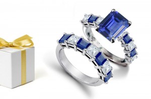 Rare Gems Centerpieces: A 14K Yellow Gold Octagon Diamond & Sapphire Bridal Set
