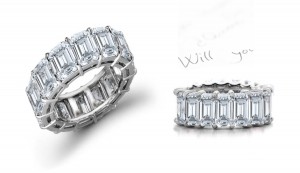 Platinum Prong Set Octagon Diamonds Eternity Rings.