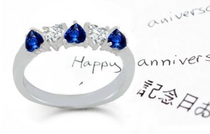 Gold 5 Stone Very Popular Heart Sapphire Heart Shaped Diamond Wedding Anniversary Volume Ring