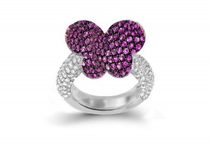 Delicate French Micro Pave Butterfly Rings Collection Featuring Vibrant Rainbow Colored Sapphires & Diamonds