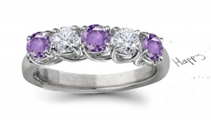Very Rare Purple Sapphire & Diamond Five Stone Ring