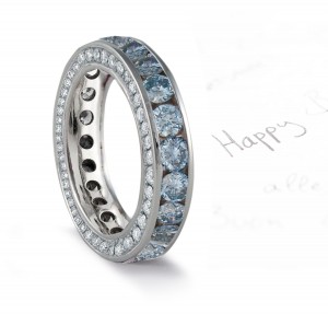 Blue Diamond Engraved Wedding Bands