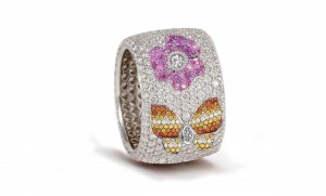 High Quality French pavee Multi-Colored Sapphire & Brilliant-Cut Round Diamond Butterfly & Flower Eternity Rings & Bands