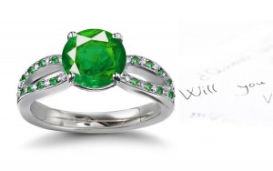 Most Brilliant Gems: Gemstone Split-Shank Fine Perus Emerald Stones & Genuine Diamond Ring in 14k White Gold & Platinum