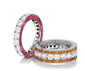 Made to Order Great Selection of Channel Set Brilliant Cut Round Diamonds Pink & Orange Sapphire Eternity Rings & Bands