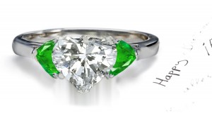 Pure Love: Heart Emerald & Heart Diamond 3 Stone Ring Created in Gold