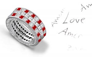 Promise: Great Triple Stack of Princess Cut Diamond & Ruby Eternity Bands