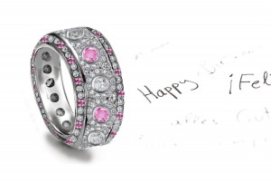 Love Romance: Micropavee Pink Sapphire Diamond Halo Eternity Band