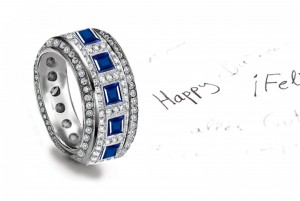 Romance: Micropavee 6 mm Diamond Square Sapphire Eternity Band