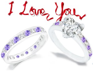 Diamond & Purple Sapphire Engagement Wedding Ring Set