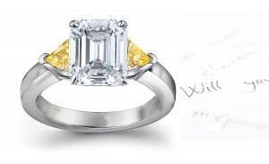 Trillion Yellow Sapphire Engagement Ring with Emerald-Cut Diamonds in 14k White Gold