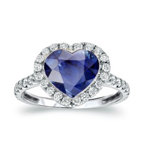 Made to Order Just For You Delicate Micro Pave Halo Diamonds & Heart Blue Sapphire Ring
