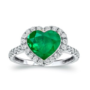 Handcrafted Heart Emerald & Micro Pave Diamond Halo Ring