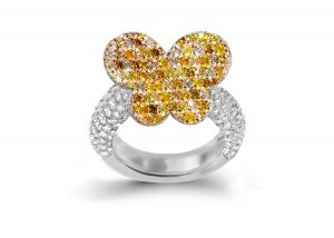 Delicate French Micro Pave Butterfly Rings Collection Featuring Vibrant Rainbow Colored Sapphires & Diamonds