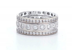 Precision Set Bezel & Channel Set Round Diamond & Sapphire Eternity Band Rings