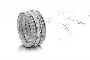 Shining & Pure: Three Rowof  Exceptional Diamond Eternity Bands in Platinum