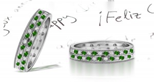 Milgrain Double Emerald & Diamond Anniversary Ring