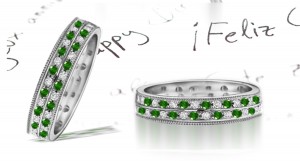 New 2 Row Emerald & Diamond Wedding Band