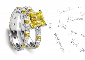 Yellow Sapphire & Diamond Engagement & Wedding Ring 