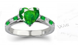 Wonders of Creativity: Heart Emerald Ring with Diamond Emerald Accents