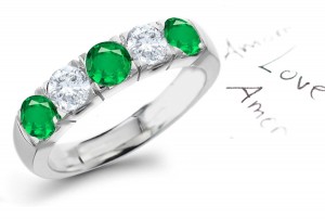 For People In Love: 6 Stone Round Emerald & Diamond Anniversary Ring in Platinum