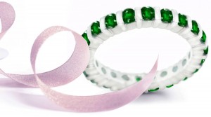 Emerald Jewelry Eternity Rings: Designer Emerald Rounds Bar Set Rings in 14K White Gold