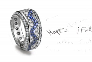 Micropavéd Blue Sapphire & Diamond Special Design Flowing Wave Band