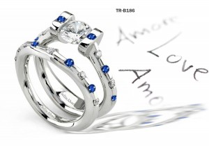 Blue Sapphire Engagement & Wedding Tension Set Rings