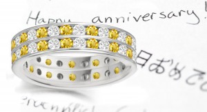 Yellow Sapphire & Diamond Double Row Eternity Rings