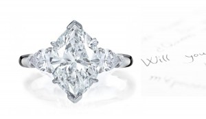 Three Stone Navette Cut & Pears Diamond Engagement Ring in Platinum & Gold