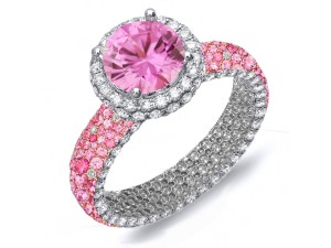 Made To Order Rings Featuring Delicate French Halo Pave Diamonds & Vivid Pink Sapphires