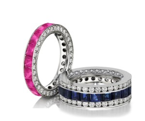 Made to Order Great Selection of Channel Set Princess Cut Round Diamonds Ruby & Blue Sapphire Eternity Rings & Bands