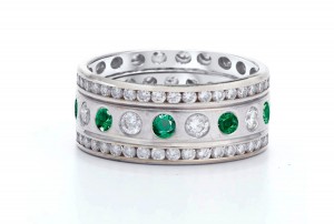 Precision Set Bezel & Channel Set Round Diamond & Emerald Eternity Band Rings