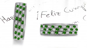 Milgrain Triple Emerald & Diamond Eternity Band