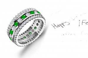 Design & Style: "Striking" Three Rows Emerald & Diamond Eternity Rings