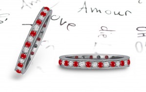 Look New Milgrain Edge Ruby & Diamond Eternity Band in Platinum & Gold