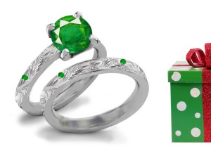 Great Variety of Sizes and Forms:Enchanting Burnish Set Emerald & Diamond Ring in 14k White Gold & Platinum