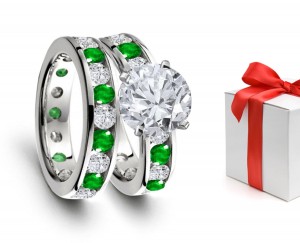 May Zodiacal Signs: Own Rare & Unique Channel Set Birthstone Emerald Ring With Diamonds in Favorite Materials 14k White Gold