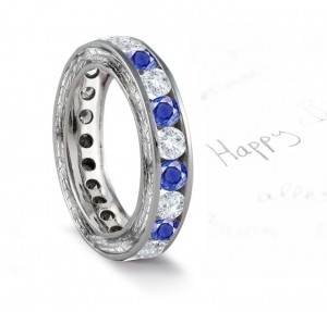 Strong Sapphire & Sparkling Diamond Wedding Platinum Band Size 8