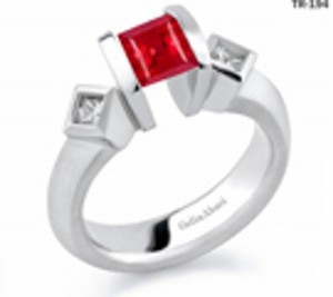 Princess Cut Ruby Diamond Gemstone Diamond Tension Set Engagement Rings