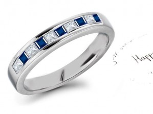 Mens Princess Cut Square Sapphire & Diamond Gol