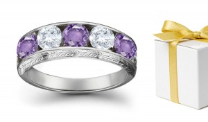 Purple Sapphire & White Diamond Five Stone Rings