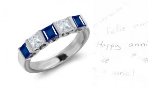 5 Stone Princess Cut Diamond & Sapphire Engagement Ring