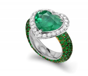 Handcrafted Heart Emerald & Micro Pave Diamond Halo Ring