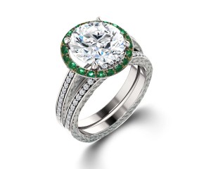 Made To Order Delicate Micro Pave Halo Vivid Green Emerald & Diamond Engagement Rings