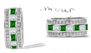 Stacked: 6 mm Wide Stacked Square Emerald & Diamond Eternity Ring
