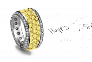 Magical: 6 mm Wide Micropavee Crusted Yellow Diamonds in Center & Diamond Decorated Sides 