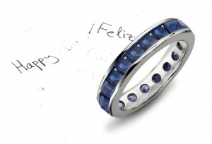 Vibrant, Lucious Square Blue Sapphire Eternity Band in Platinum