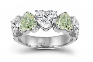 Designer Five Stone Green Diamond Heart Ring