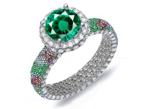 Stunning Pave Cluster Diamond & Multi-Colored Precious Stones Rubies, Emeralds & Blue, Pink, Purple, Yellow Sapphires